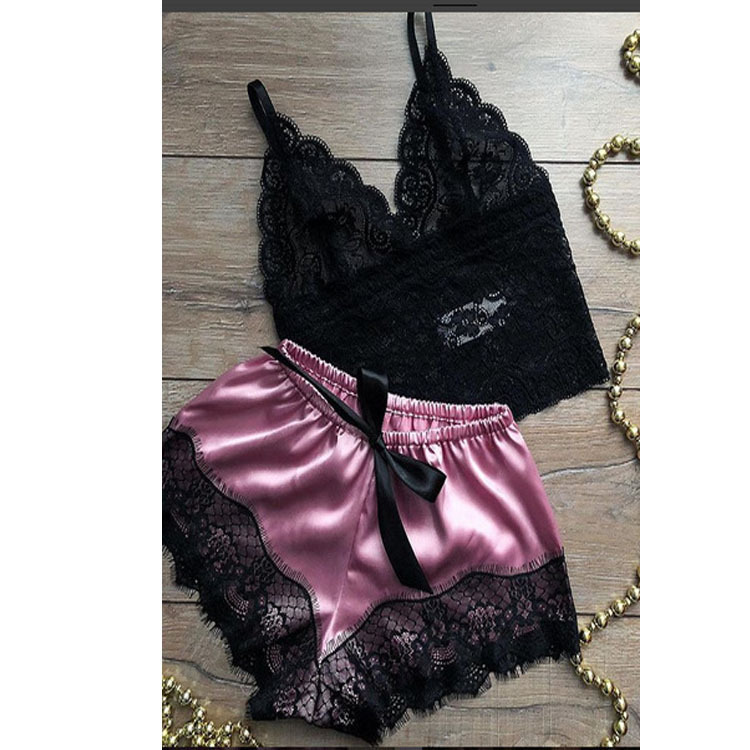 Cross-border Amazon lace pajamas: Fashionable and comfortable lace-trimmed pajamas set for home wear