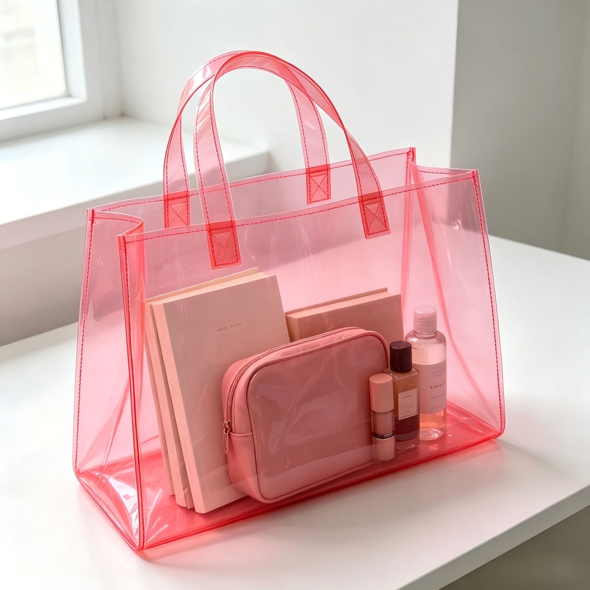 Source manufacturer of fluorescent powder PVC transparent film, thickened, colored, translucent, for handbags, gift bags, and packaging materials, in stock.