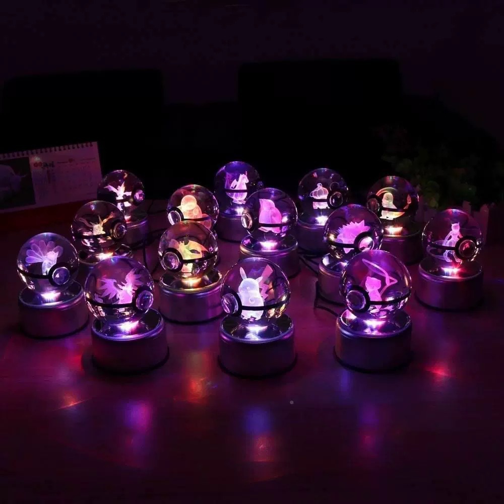 The best-selling Sun and Moon couple Eevee creative 3D Pokemon Crystal Ball Cross-border seven-color glowing children's gift