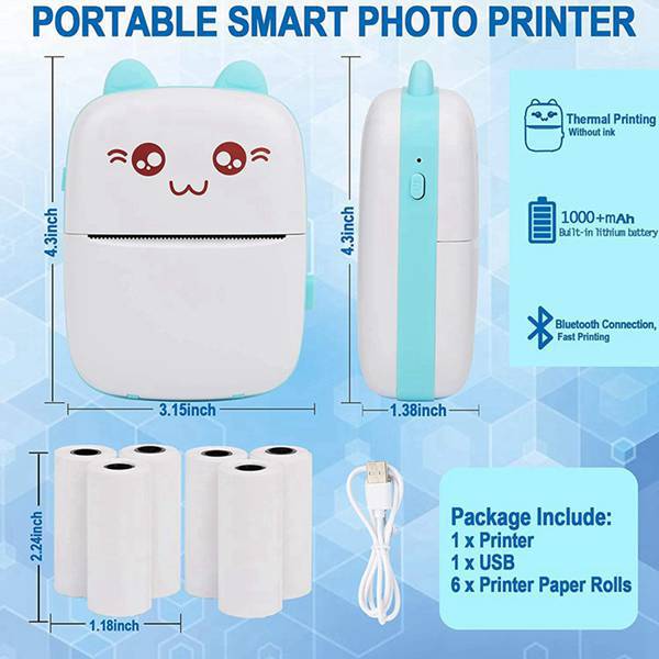 One set of blue + white ABS DC5V portable thermal photo printer.