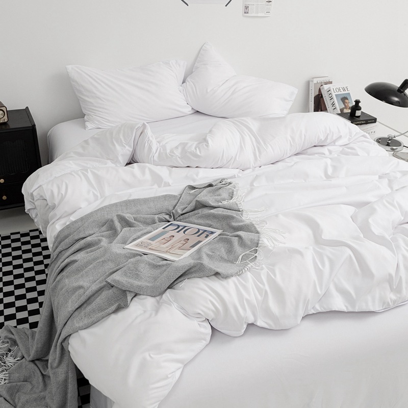 Cross-border Amazon export exclusive simple solid color two-tone washed cotton four-piece bedding set, Instagram style soft naked sleeping bedding
