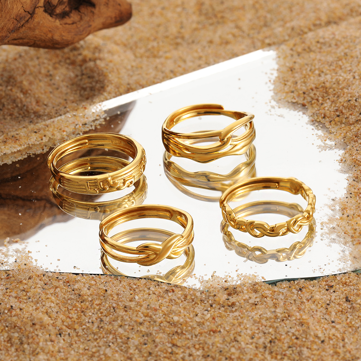 New Instagram-style irregular musical note ring, adjustable, titanium steel with PVD gold plating, women's jewelry.