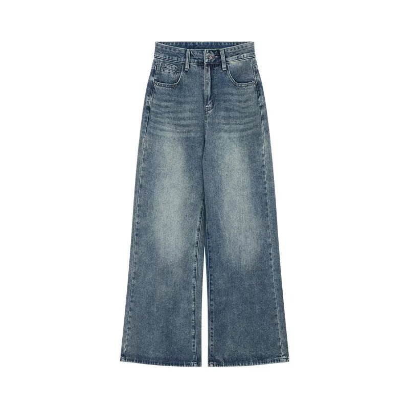 2026 American retro high-waisted slimming straight-leg jeans for women, Spring and Autumn new style, loose, laid-back and relaxed, floor-length wide