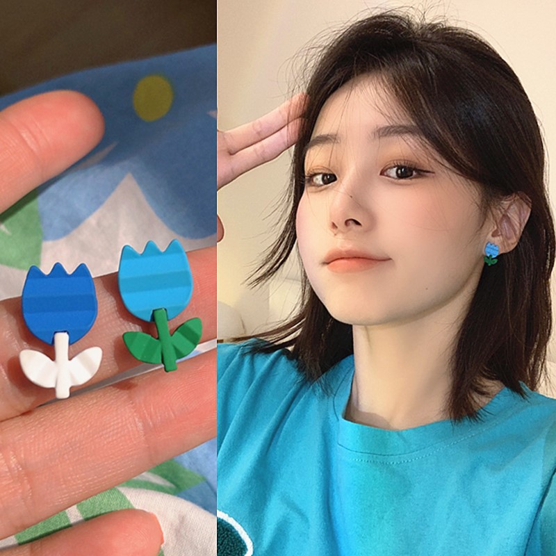 Spring/Summer 925 Silver Needle Flower Season Sweet Tulip Fresh Women's Earrings Exquisite Design Forest Style Earrings Wholesale