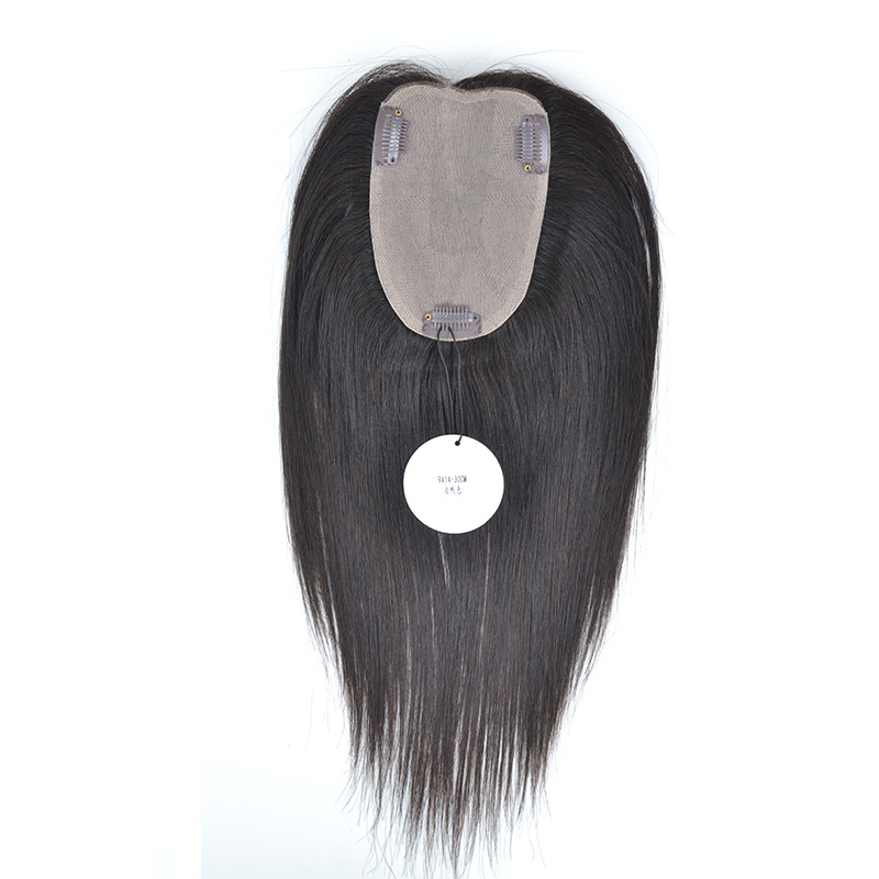 Full-needle double-needle head hair replacement piece, all-natural hair replacement piece, all-hand-knitted with double-needle technique.