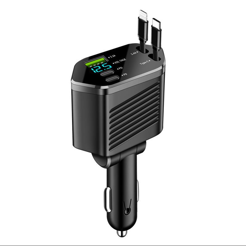 New digital display car charger, 1-to-4 cigarette lighter adapter, multi-functional dual USB mobile phone charger, cross-border e-commerce.