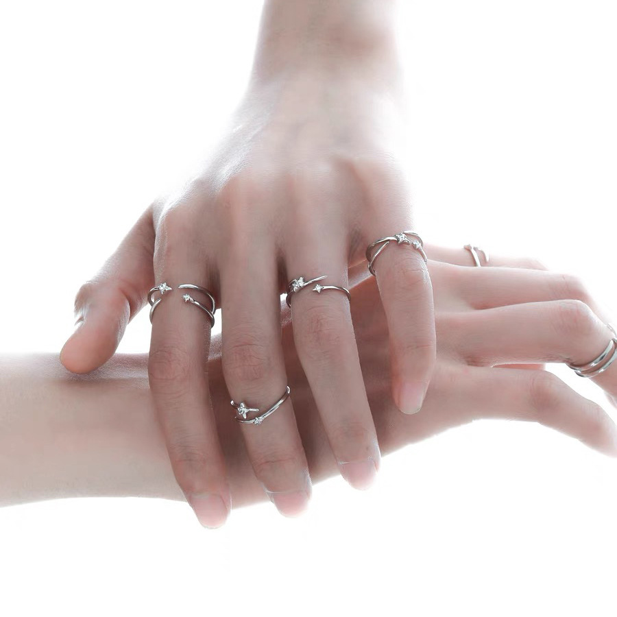 Cross-line zircon ring for women, niche design, high-end feel, open index finger band, simple and stylish women's ring