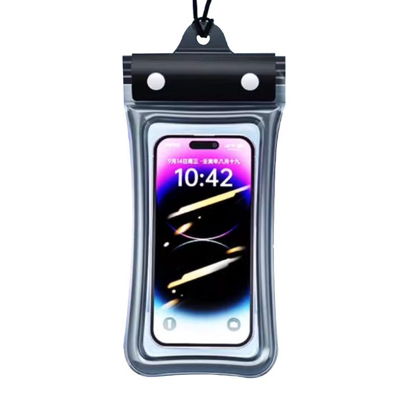 Waterproof phone case with airbag for floating, suitable for swimming, drifting, touchscreen photography, and as a rain cover for food delivery riders; three-fold and sealed.