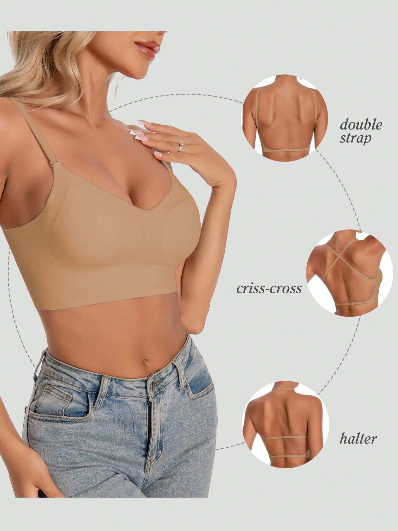 Xiyin Cross-Border Bestseller Seamless Backless Bra U-Shaped Beautiful Back Bra for Small Busts with Push-Up Bra and Padded Outerwear