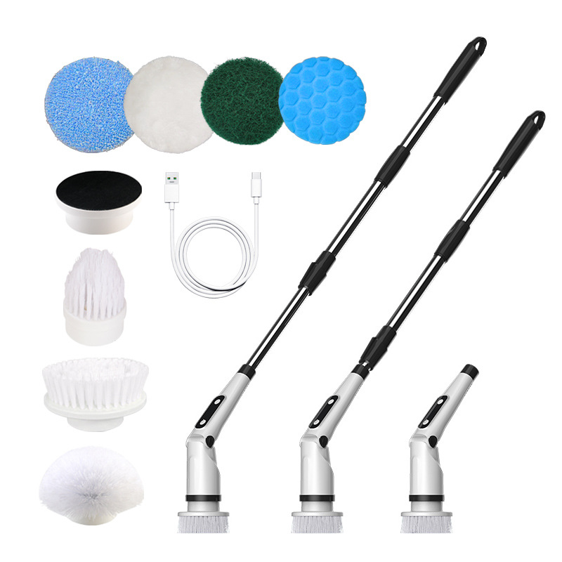 Multi-functional electric cleaning brush, suitable for home, kitchen, and bathroom glass cleaning, long and short handle, powerful handheld cleaning tool.