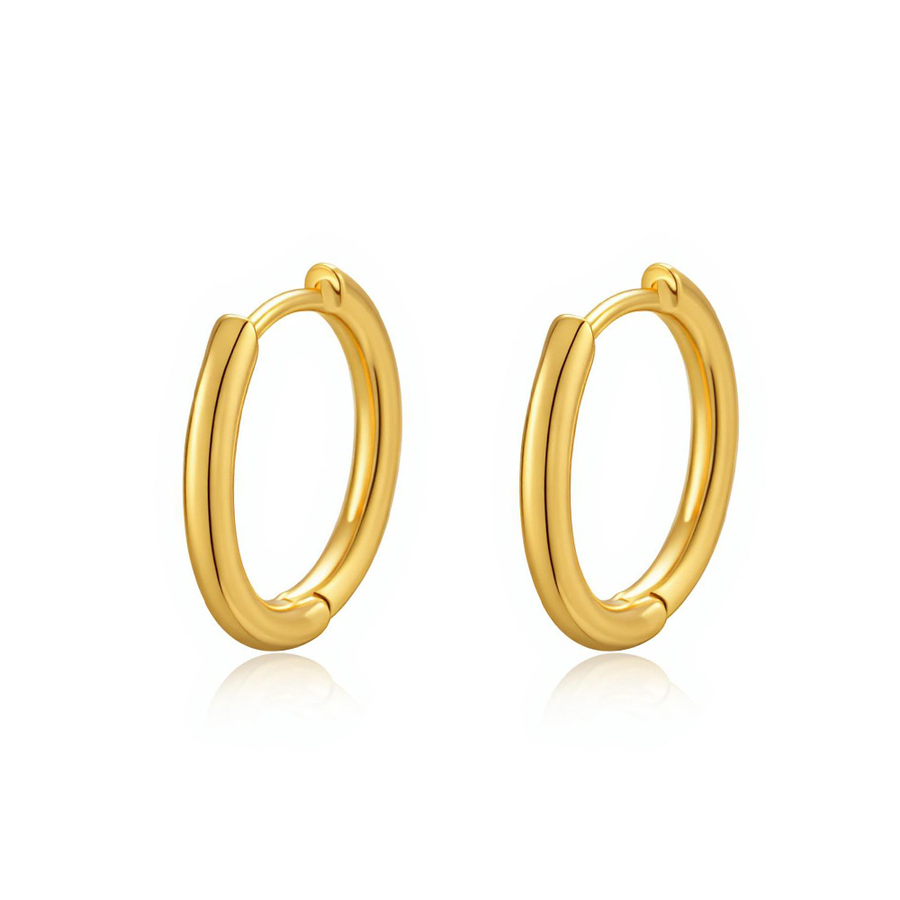 New style women's brass plated with real gold, minimalist solid plain hoop earrings, trendy and high-end fashion hoop earrings.