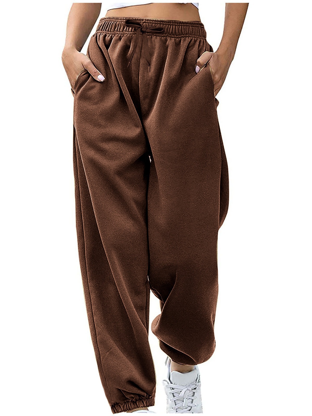 2024 Amazon cross-border European and American women's pants with drawstring pockets, fleece, casual wear, sportswear, loose fit, jogger leg, in stock.
