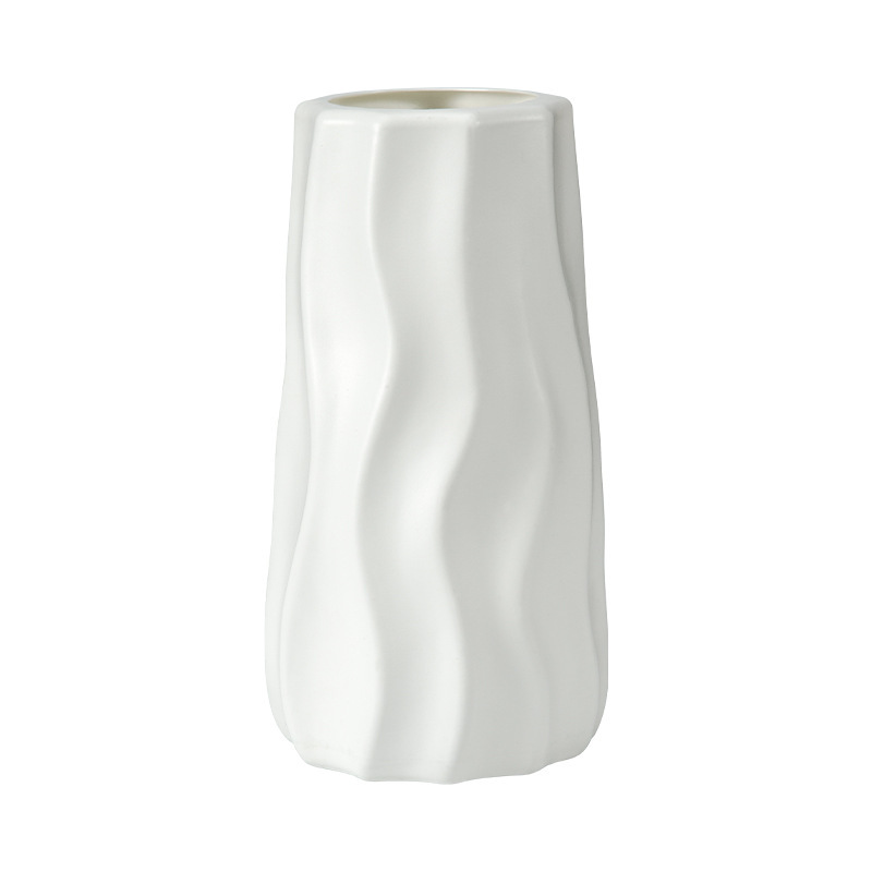 Cream-colored plastic flower pot, Nordic style, minimalist wave pattern, high-end decorative item for home desktop flower arrangement.