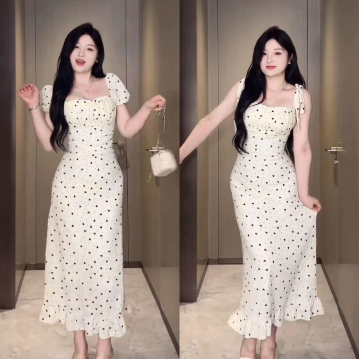 Flor's Spring/Summer Elegant and Versatile Pleated Tie-Waist Long and Short Dress