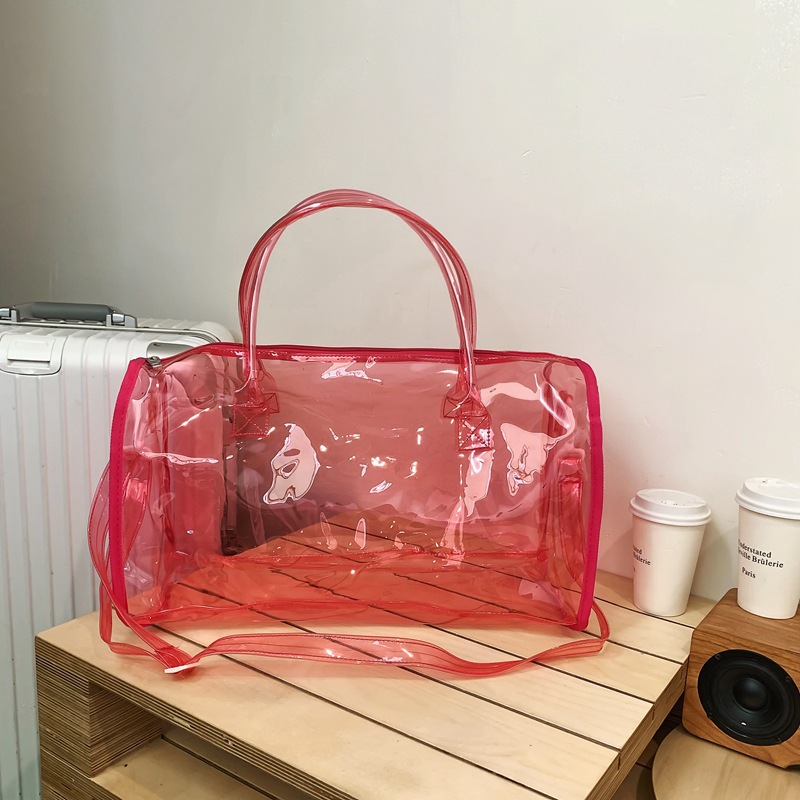 Export-oriented candy-colored travel bag, large capacity tote bag, couple style, lightweight, transparent, waterproof, suitable for swimming and gym use.