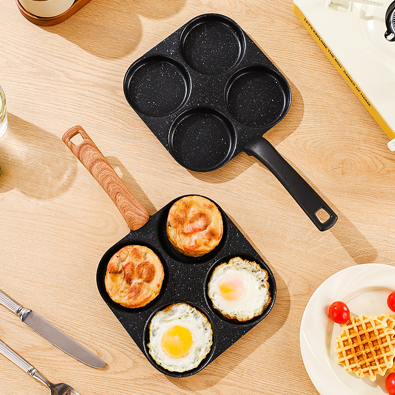Cross-border egg frying pan, breakfast pan, household four-hole frying pan, multi-functional egg burger mold, flat non-stick pan, fine iron