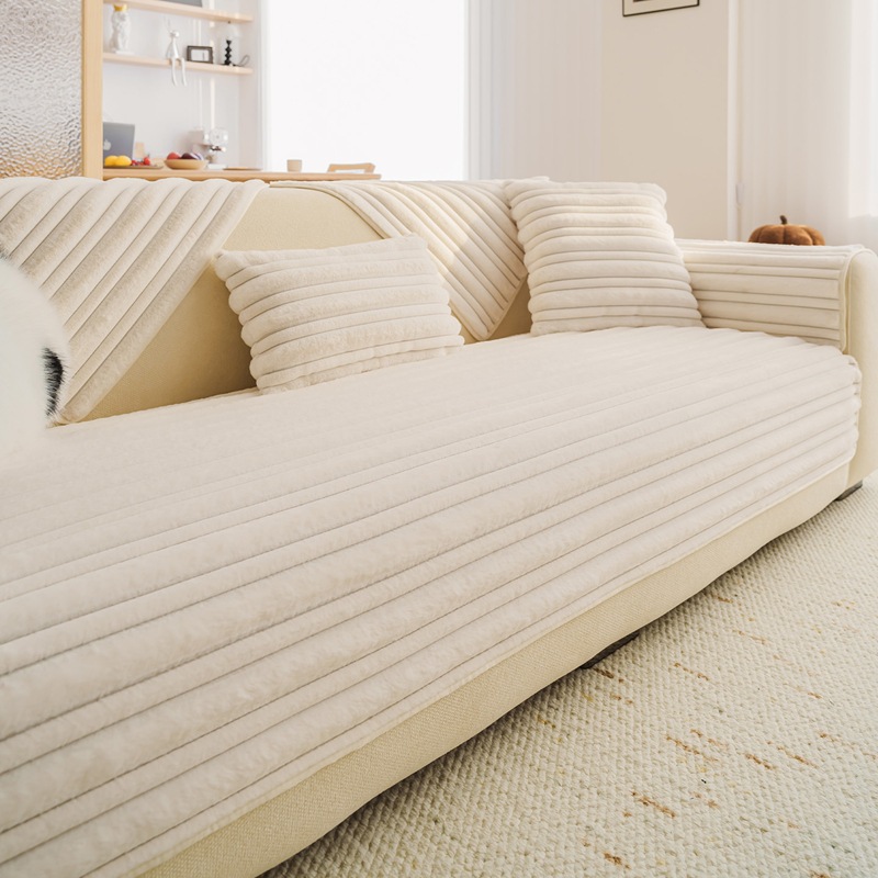 Cross-border wholesale thickened rabbit fur sofa cushions, autumn and winter non-slip and warm seat cushions, winter style leather sofa covers