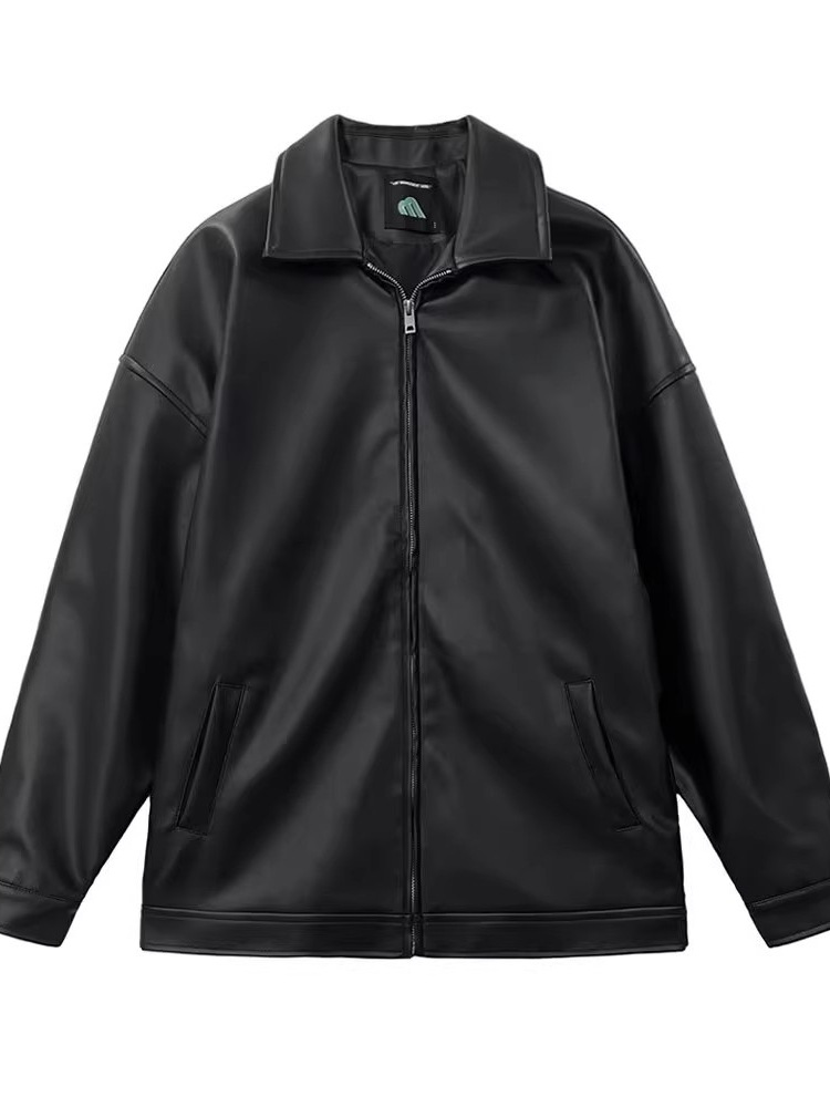 Men's high-end leather jacket, thick retro jacket for autumn and winter, trendy Korean style, cool and stylish, lapel loose motorcycle suit