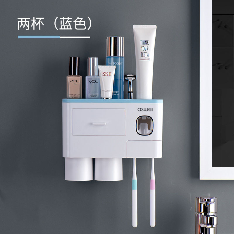 Drawer-style toothbrush holder, no-drill magnetic mouthwash cup and toothbrush cup wall-mounted toothbrush holder set