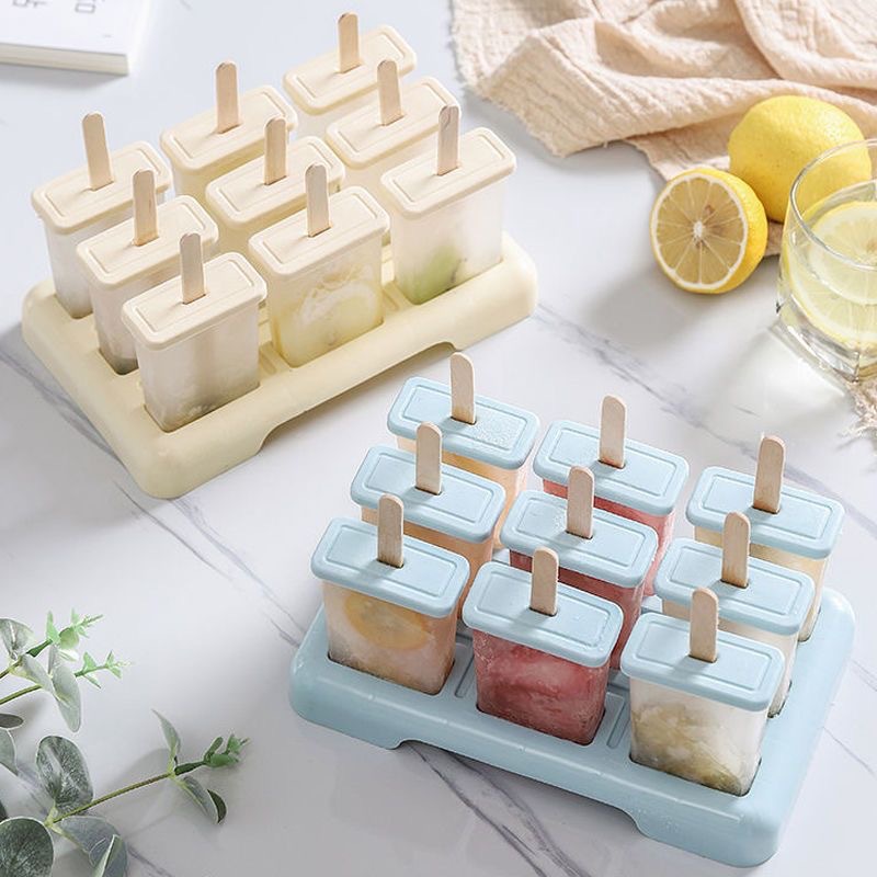 Homemade ice cream molds for making popsicles, ice cubes, ice cream, ice cube trays, and homemade popsicle boxes.