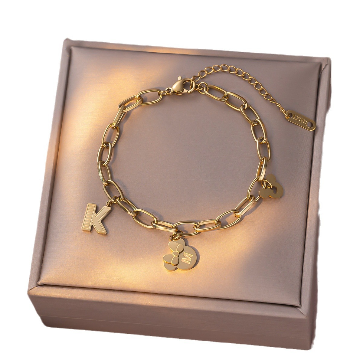 Cross-border hot-selling European and American light luxury Mickey Mouse letter titanium steel bracelet for women, exquisite and versatile new jewelry wholesale