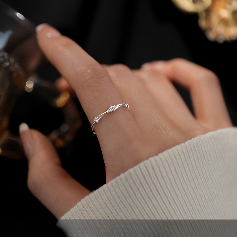 Korean style 925 sterling silver plain band ring for women, niche and simple index finger ring, light luxury and high-end feel, versatile open ring.