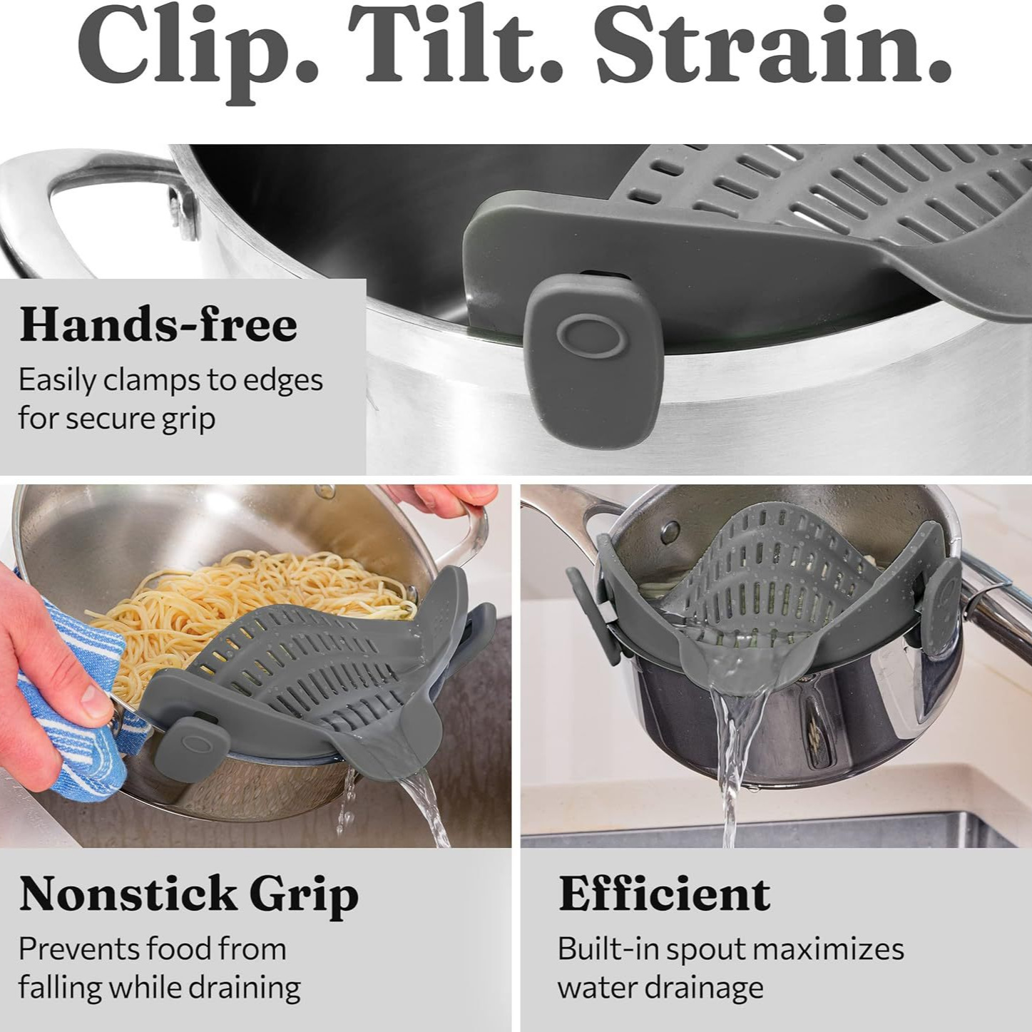 Cross-border silicone pasta filter, adjustable silicone clip water filter, vegetable and fruit filter, pot and pan strainer.