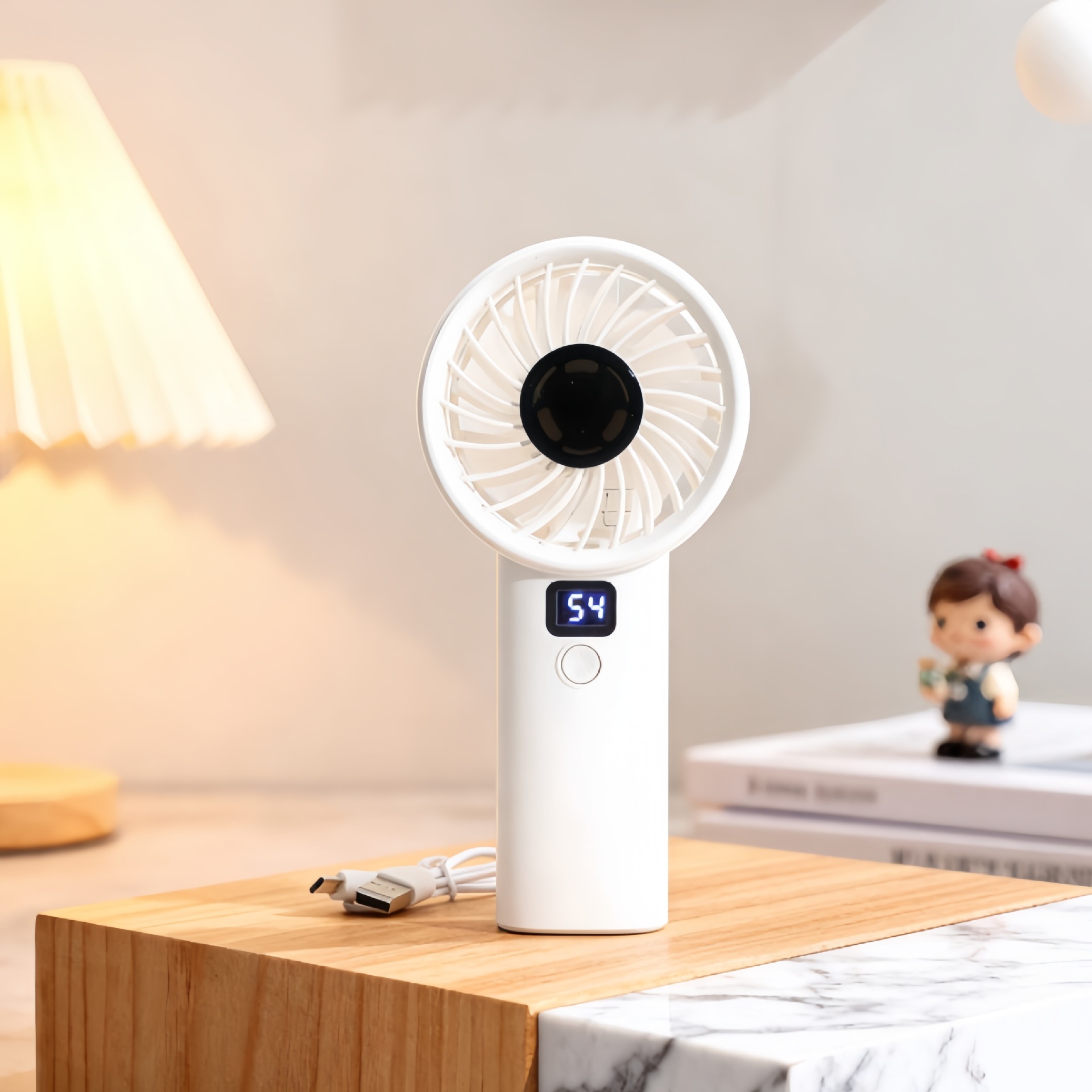 2026 New Smart Digital Display Cartoon Mini Fan, Portable Summer Cooling Fan with Stepless Speed Adjustment and Rechargeable Function