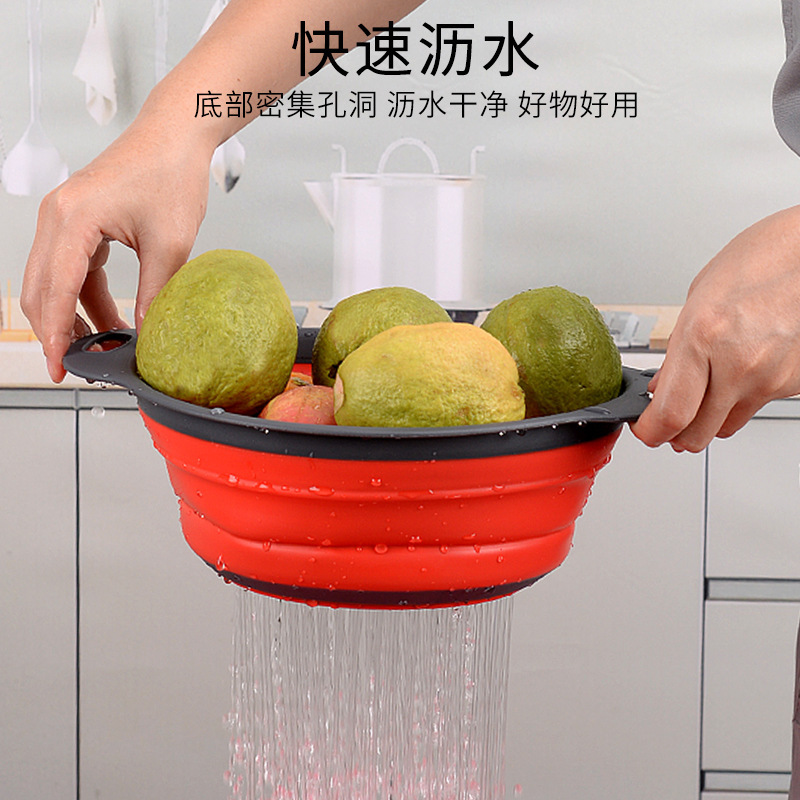 Cross-border telescopic and folding draining basket, household hollow square and round water filter basket, kitchen plastic vegetable and fruit washing plate