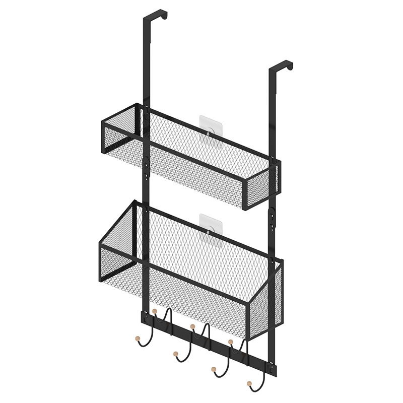Cross-border bedroom door hanging basket for clothes and hats, three-tier, no-drill, multi-functional bathroom storage rack