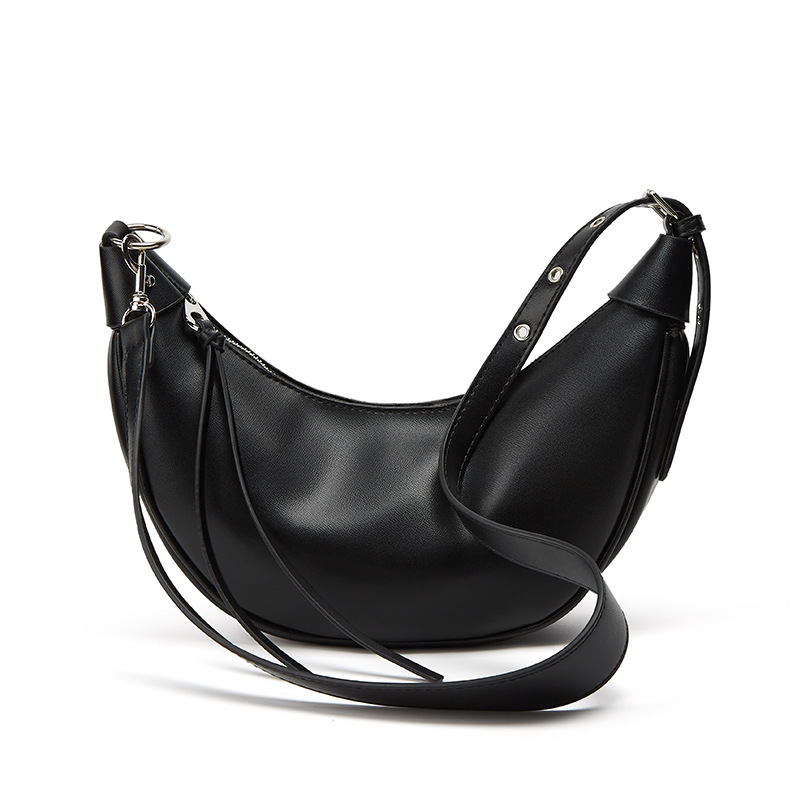 Korean style, trendy, casual crescent-shaped shoulder bag, underarm bag, solid color, textured dumpling bag, retro crossbody bag.