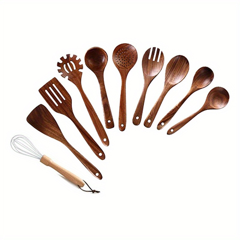 Small-leaf acacia wood spatula with extended handle, high-temperature resistant vegetable spatula, leak-proof spatula, home kitchen non-stick pan stir-frying spatula