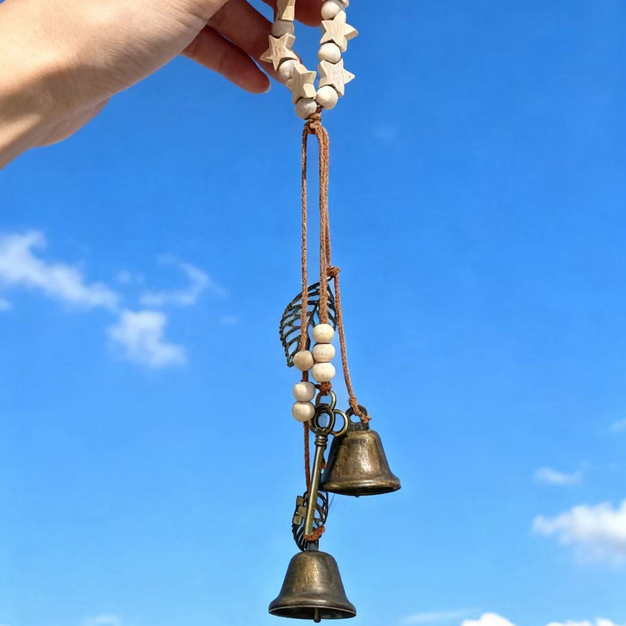 Handmade beaded five-pointed star witch bell door handle protection bell home hanging decoration wind chime blessing bell