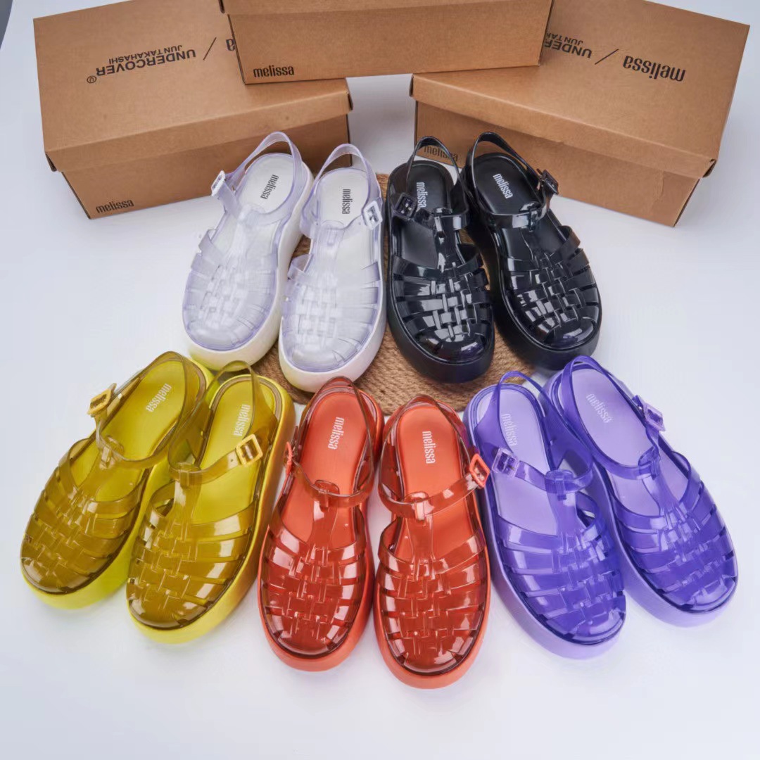 2023 New Melissa Platform Woven Sandals for Women, Jelly Shoes, Summer Closed-Toe Beach Shoes