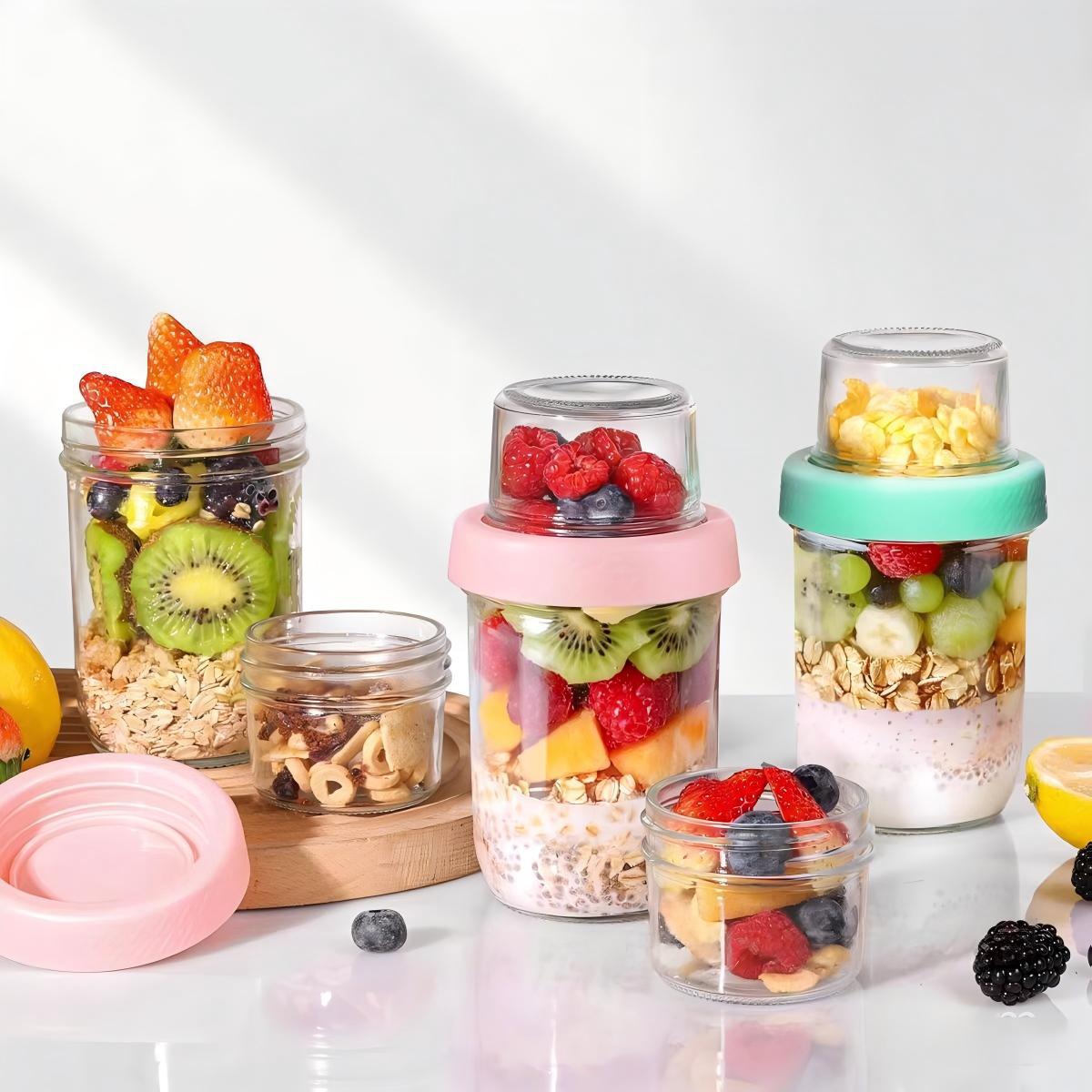 Oatmeal cup, thickened glass breakfast milk cup, portable leak-proof yogurt cup, oatmeal cup with spoon lid, light luxury gift