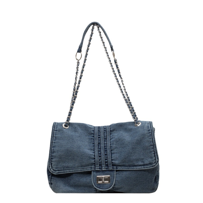 Women's Denim Bag 2026 New Fashion Large Capacity Chain Shoulder Bag High-End Commuter Tote Hobo Bag