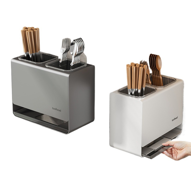 Chopsticks storage box, gunmetal chopstick holder, household chopstick cage, countertop chopstick basket, wall-mounted drainer, storage rack – a must-have item!
