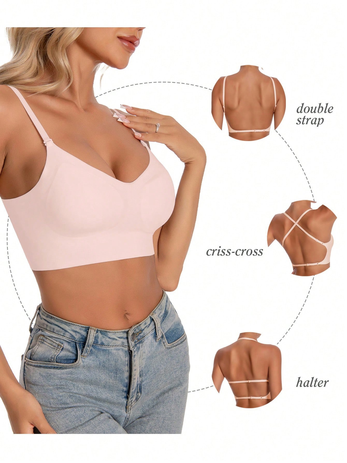 【8 Colors 】 Amazon's best-selling cross-border U-shaped backless bra with multiple wearing methods, European and American size underwear, women's Shein