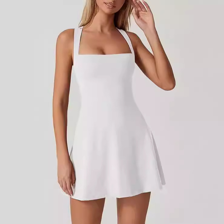 Amazon's new export style, fashionable slim-fitting women's square neck shoulder strap tight sleeveless vest dress with flared shoulders.