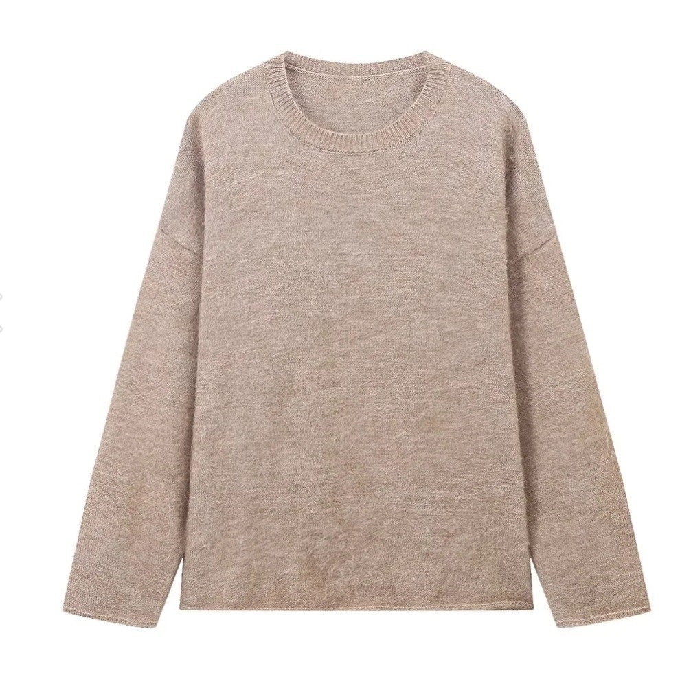 A minimalist and versatile dark two-color long-sleeved, brushed round-neck pullover sweater from Amazon and AliExpress in Europe and America