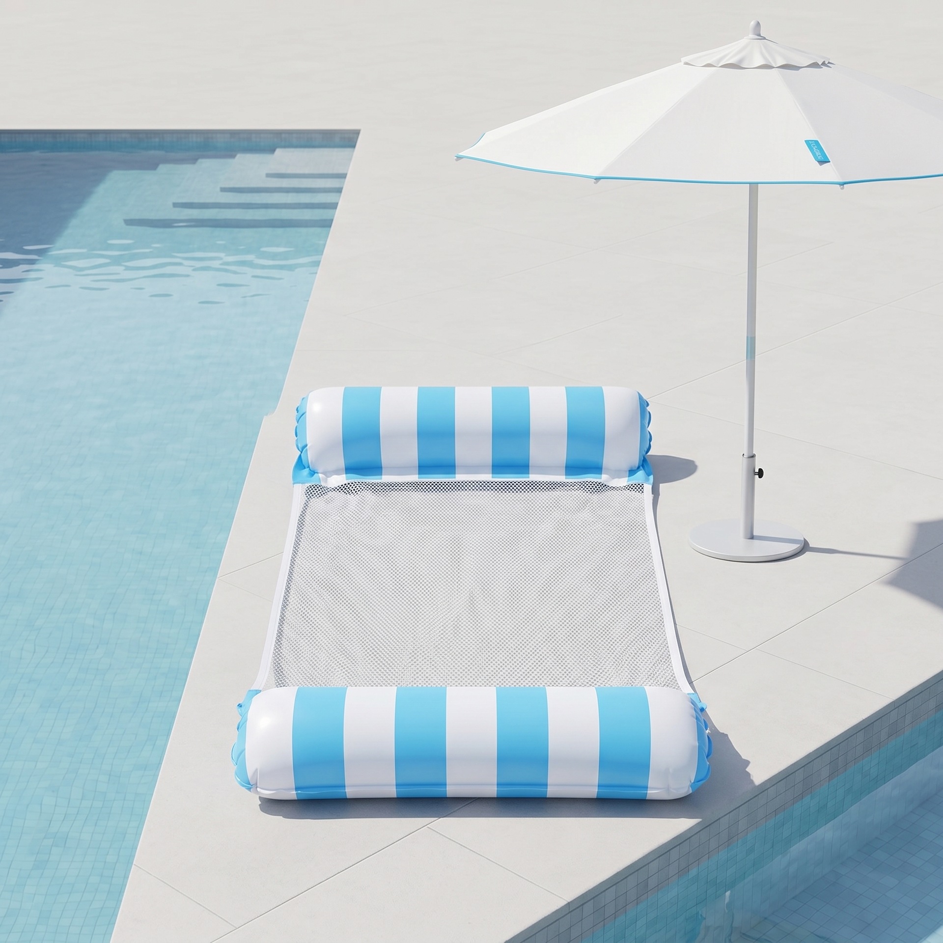 Cross-border popular striped water hammock, adult inflatable water leisure lounge chair, foldable with netting, wholesale.