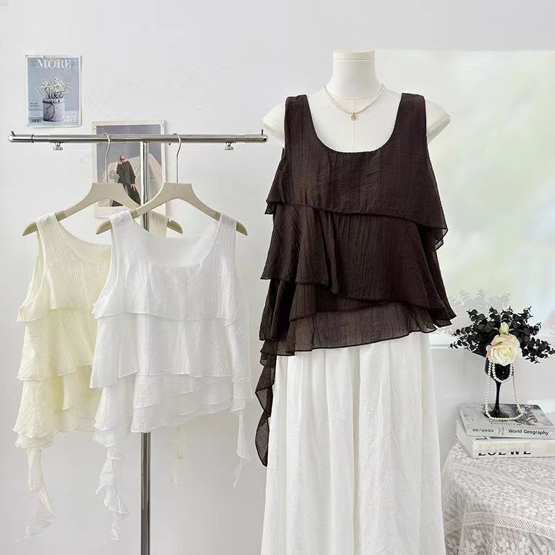 Summer irregular design loose sleeveless tank top with halter top 2026, simple, elegant, fashionable and versatile top