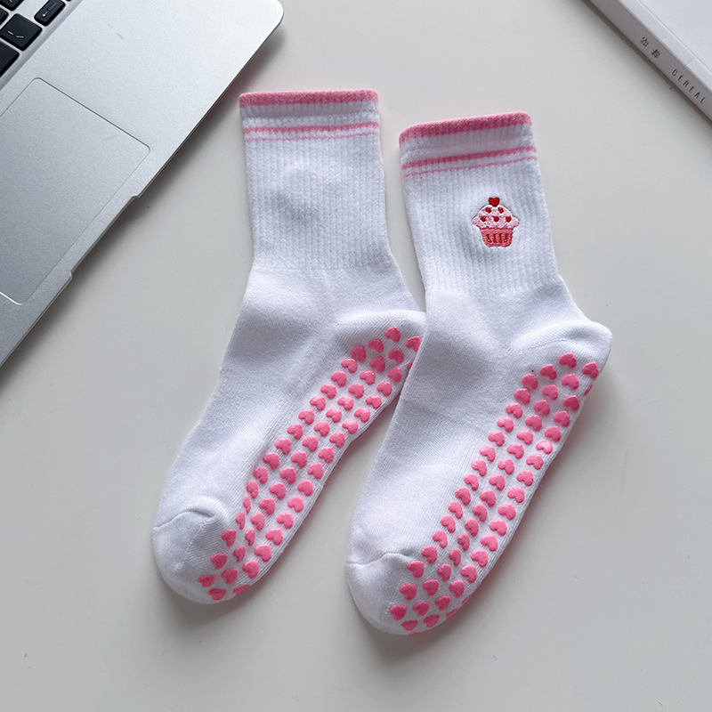 Pilates yoga socks for women, autumn and winter professional non-slip mid-calf floor socks, dance indoor fitness white socks