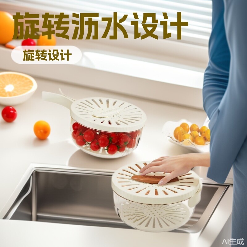New cross-border handle draining basket for home use, washing fruits and vegetables, refrigerator storage, camping and picnic, folding draining basket