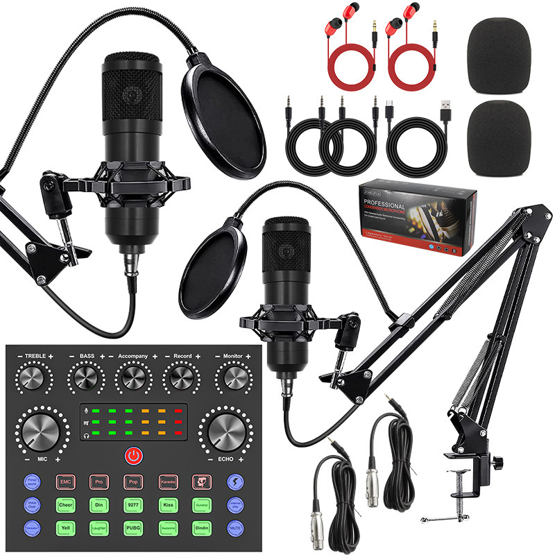 Cross-border V8S English live streaming sound card bm800 cantilever kit mobile phone sound card kit live streaming podcast complete set