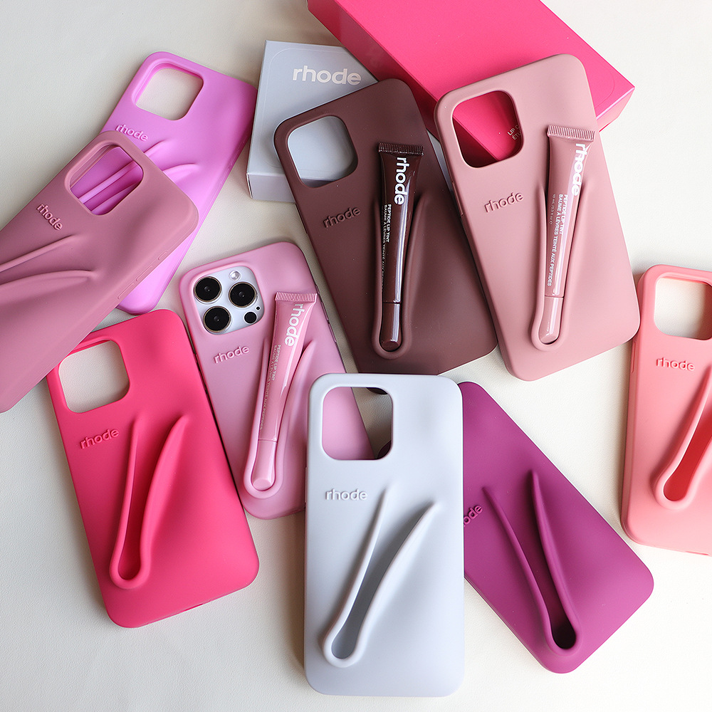 Hailey's favorite storage lip gloss/lip stain case for iPhone 15, solid color silicone phone case, 14cm drop-proof, luxurious style.