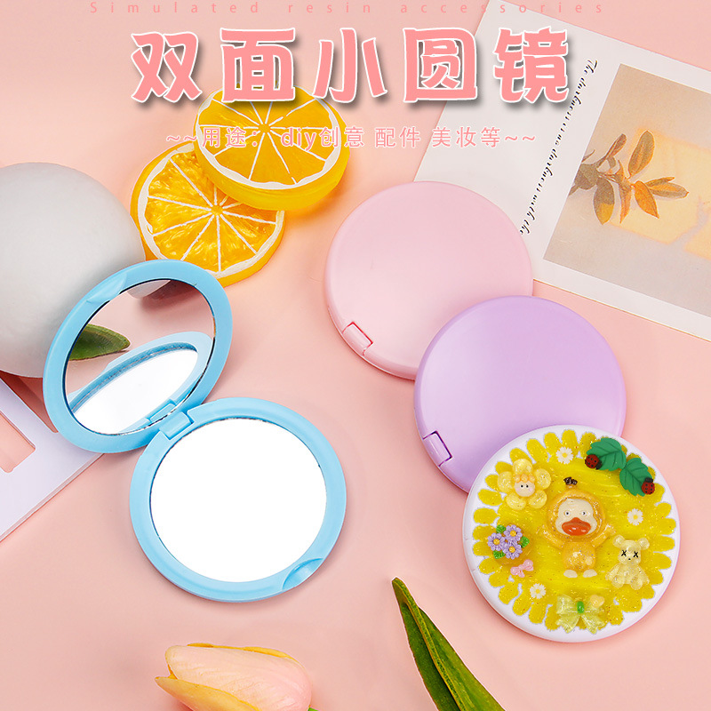 Butter glue accessories double-sided small round mirror macaron color foldable mirror DIY craft material pocket mirror
