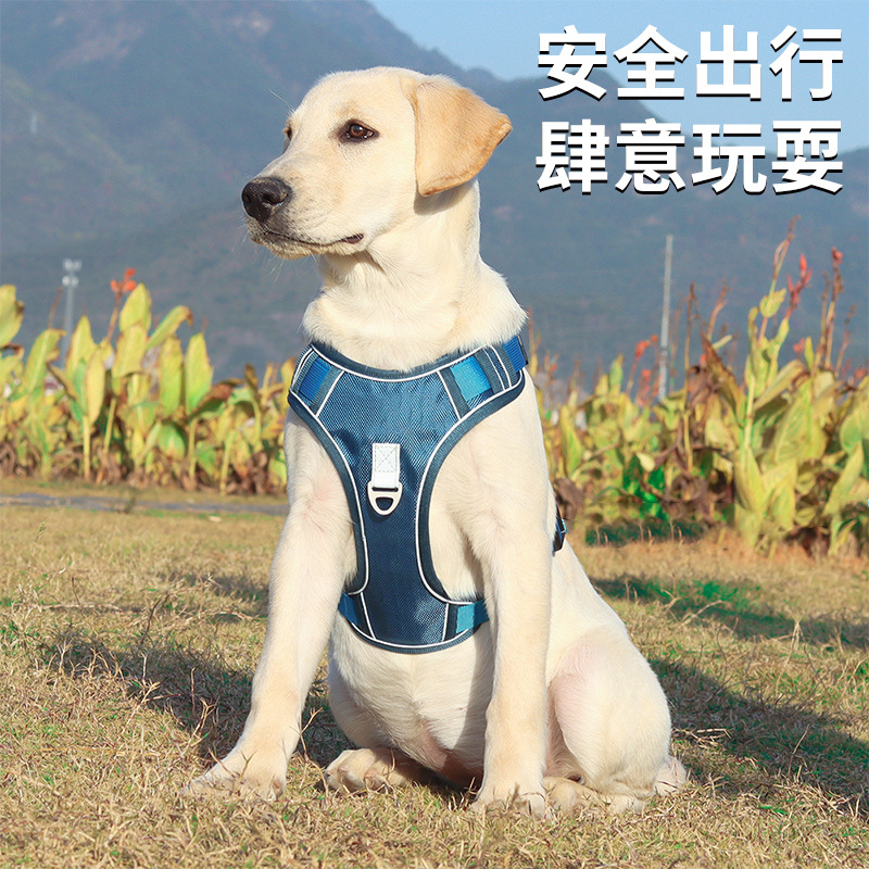 Dog automatic telescopic leash, chest and back strap, dog leash, one-piece vest, reflective vest, pet supplies