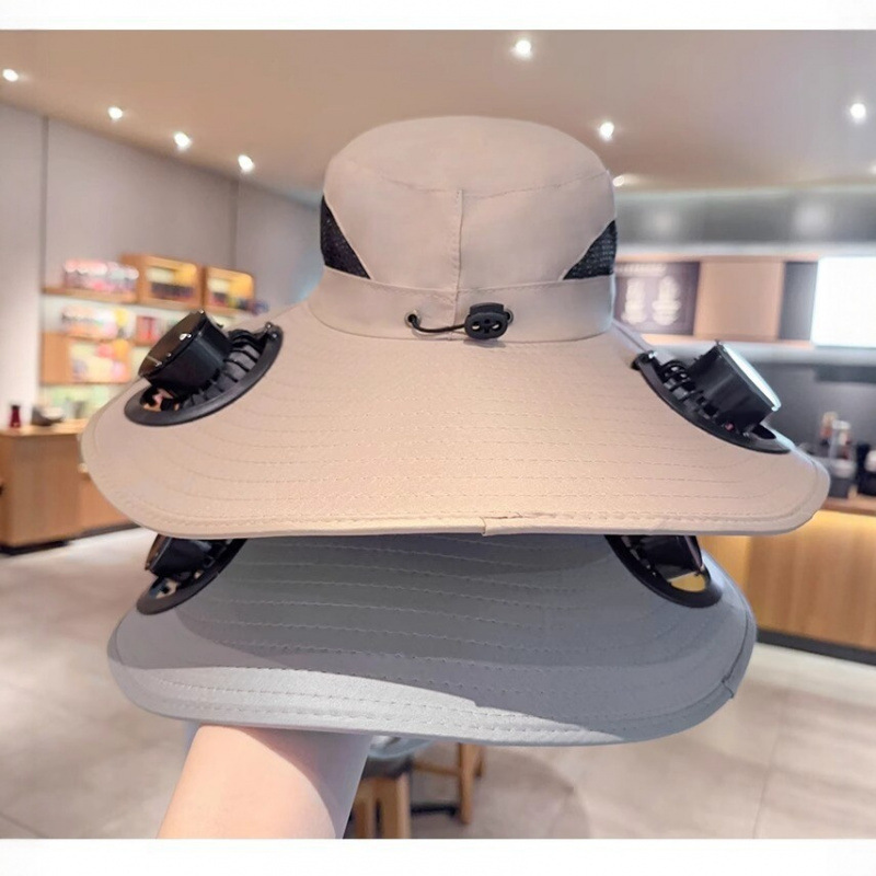 New summer outdoor wide-brimmed fisherman's hat with fan, unisex UV-resistant sun hat