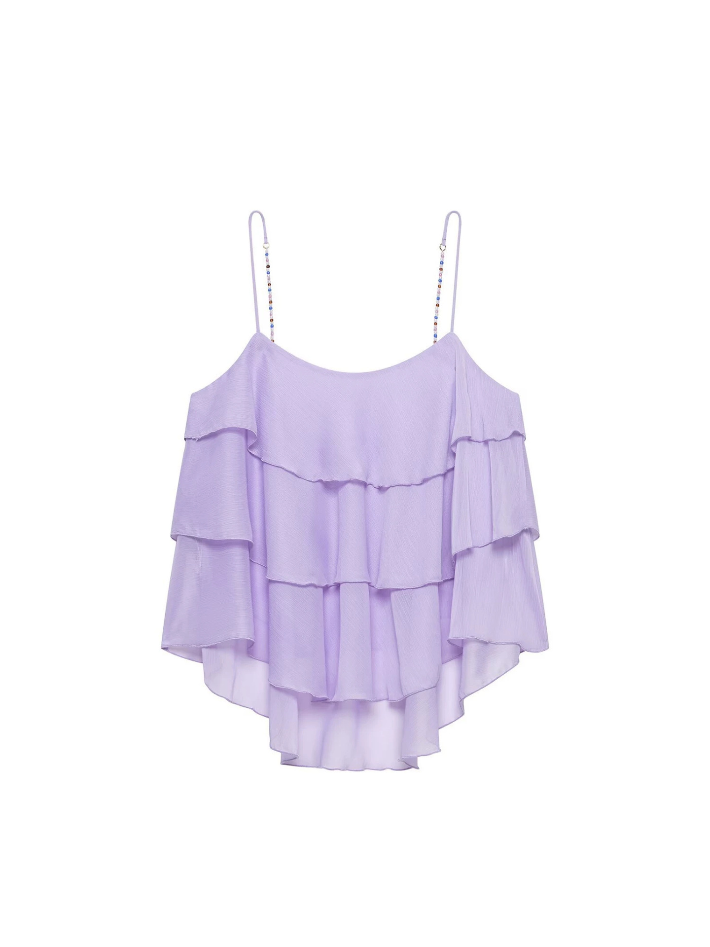 ZA Cross-border Foreign Trade women's Clothing bestseller 2026 Summer New Style European and American style round neck beaded layered ruffled halter top